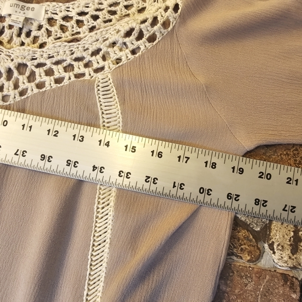 Umgee Macrame Fringe Tunic in Nude Tan Light Brown, Size Small (Oversized) - Picture 8 of 10